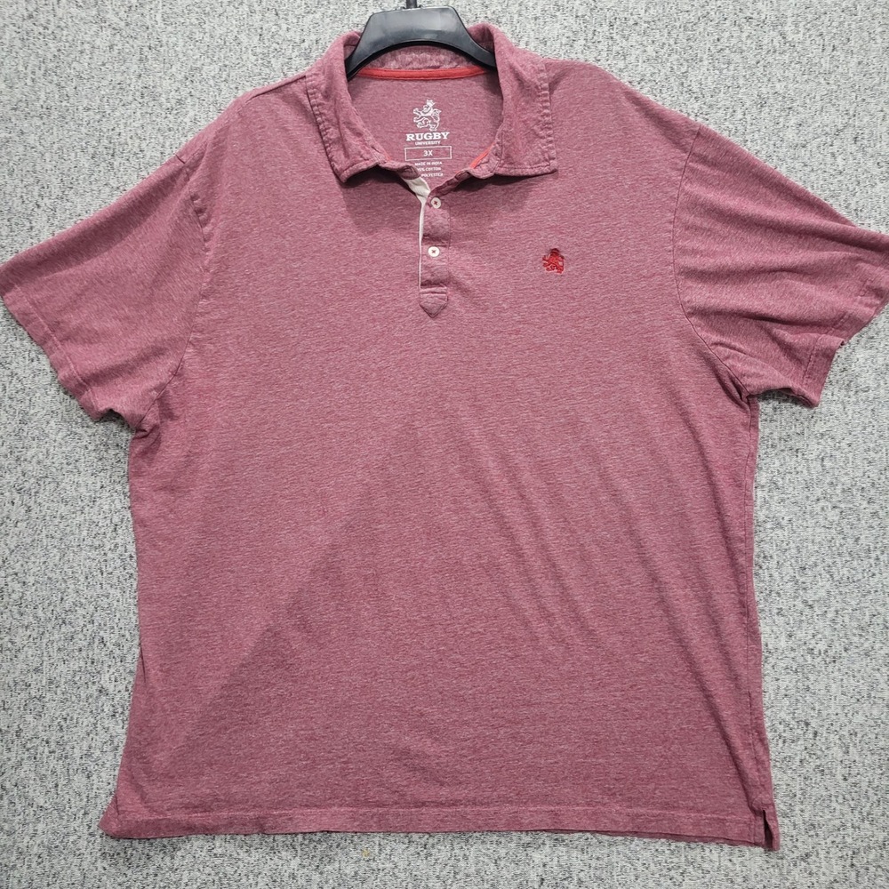 Rugby University Mens 3X Polo Shirt Maroon Red Heathered Short Sleeve Lion Logo